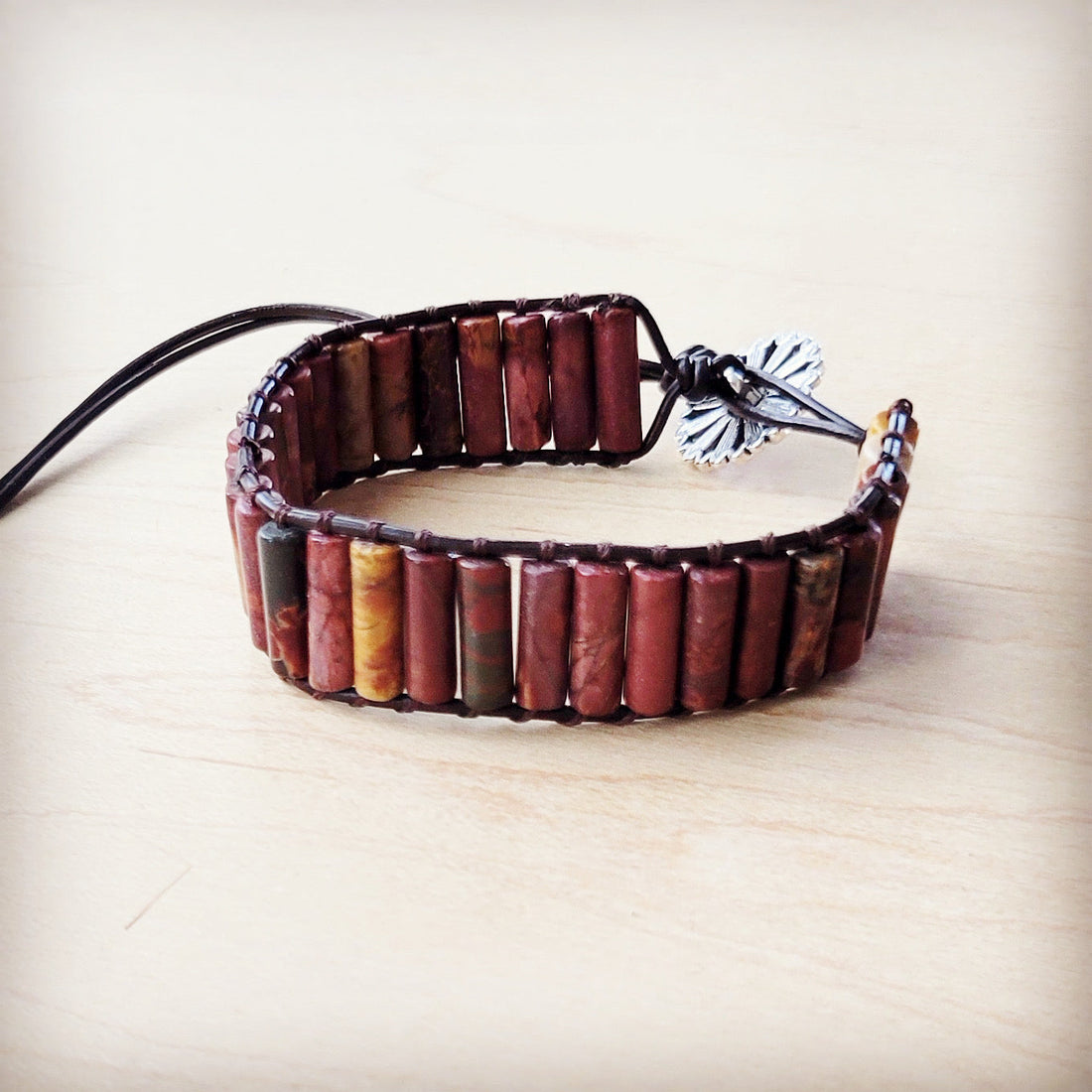 Woven Picasso Jasper Beaded Bracelet - Adjustable