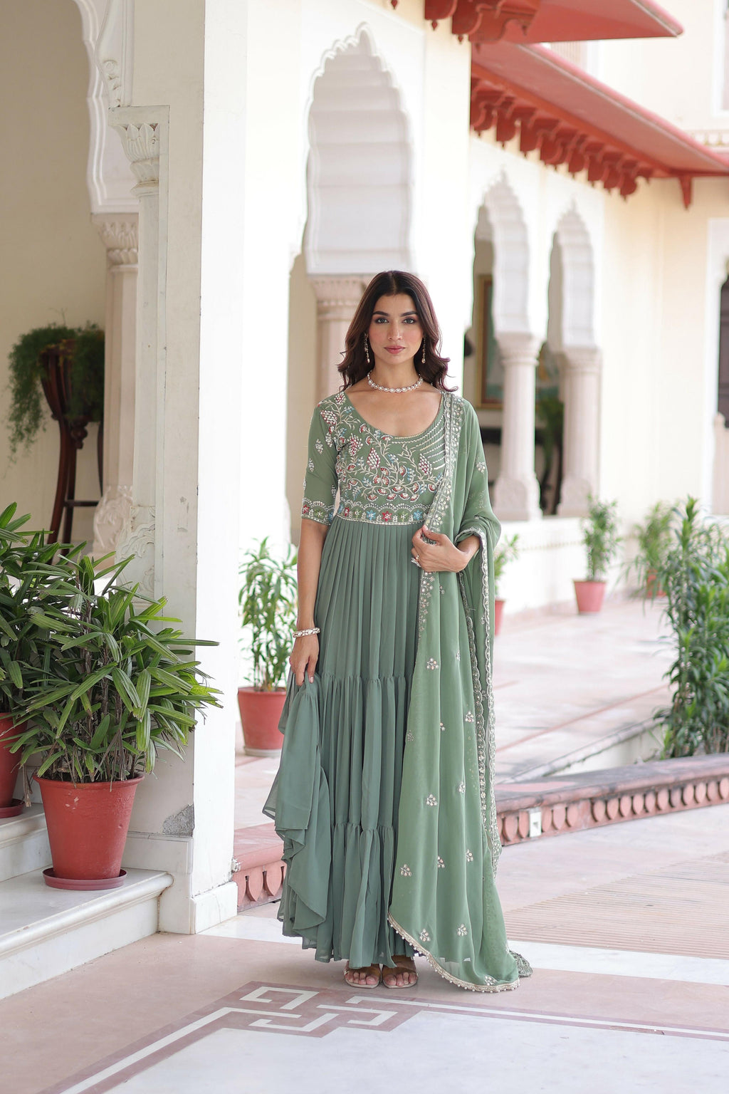 Joban Fashion Pista Readymade Kurta Set With Sequence embroidery Work