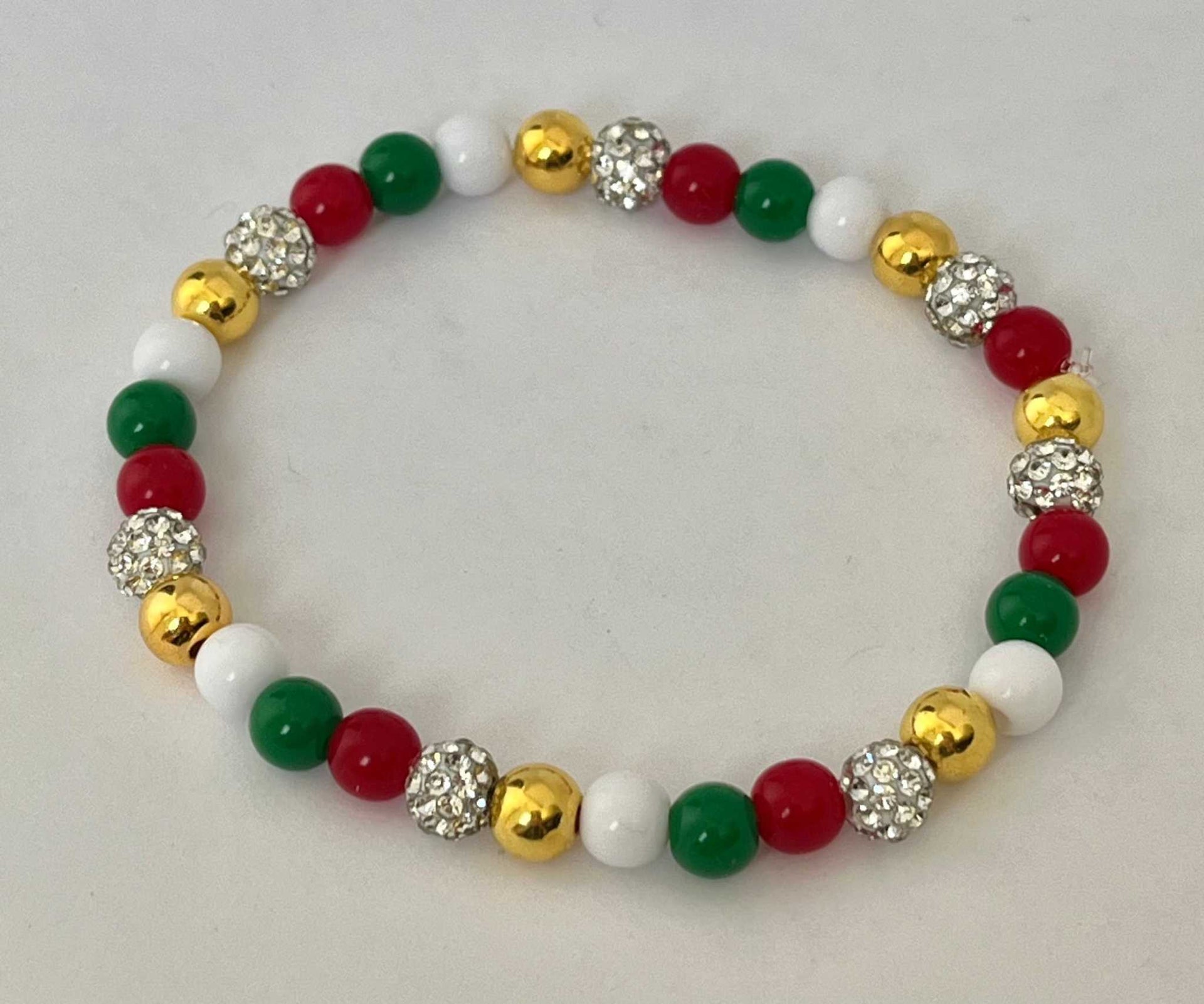 Christmas Jeweled Bead Bracelet - Festive Holiday Stretch Jewelry