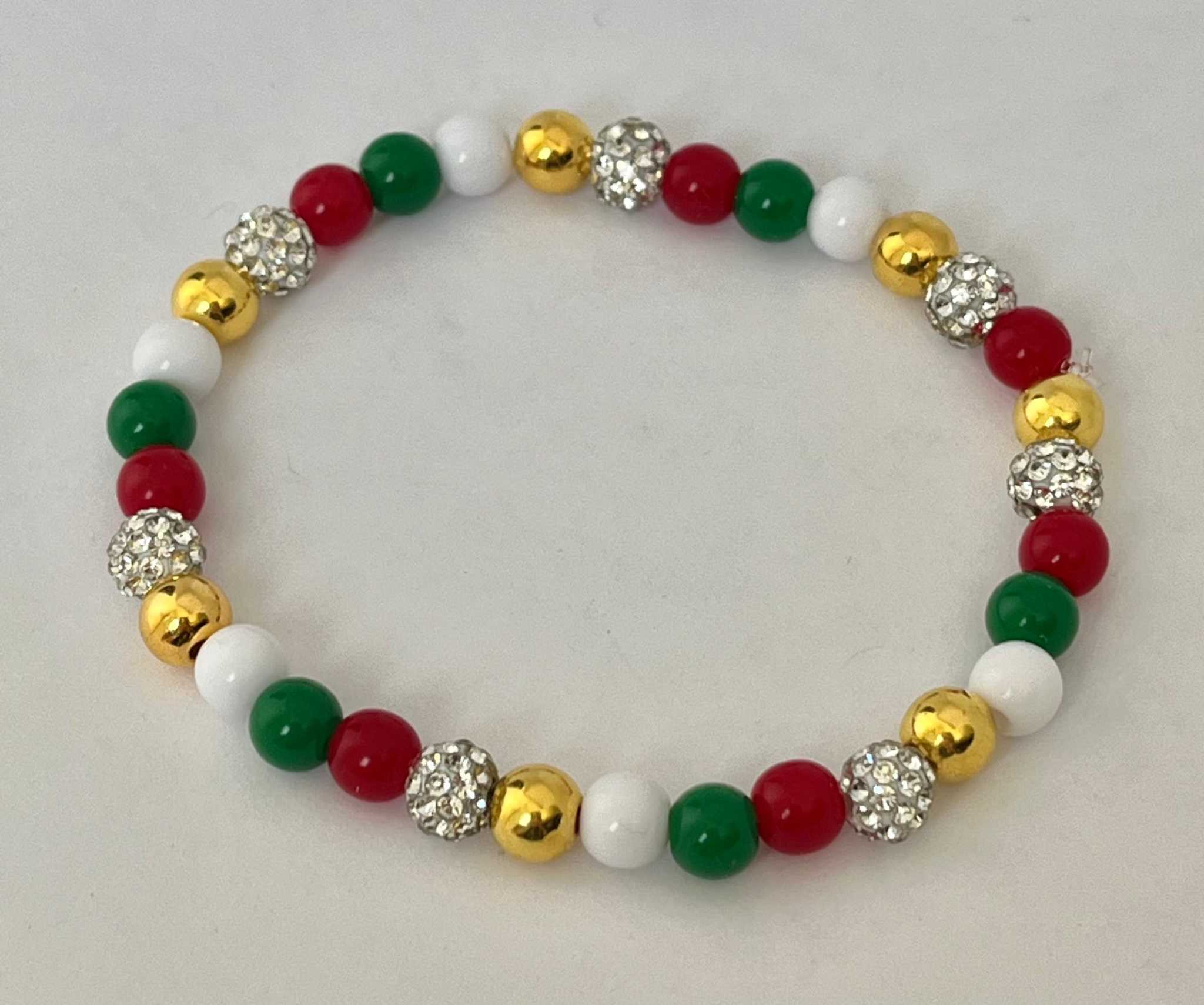 Christmas Jeweled Bead Bracelet - Festive Holiday Stretch Jewelry