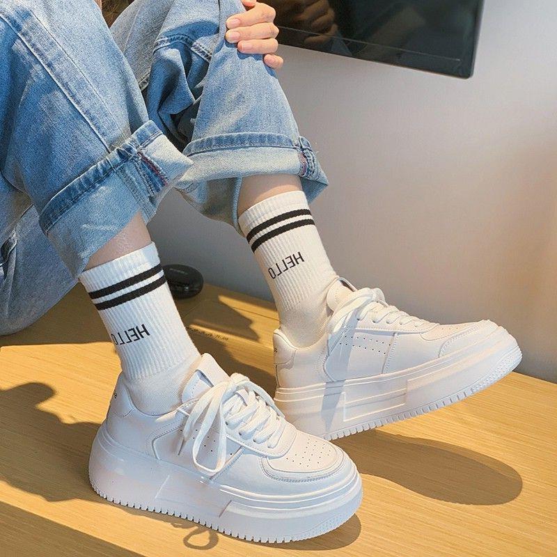 White Lace Up Platform Sneakers for - Image 5