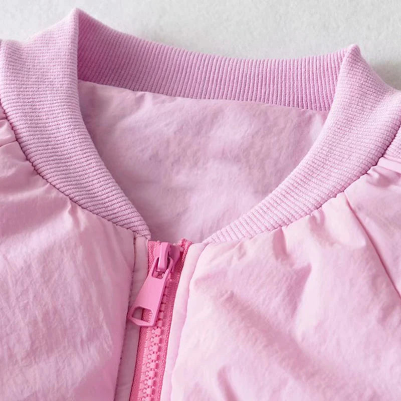 Women's Pink Harajuku Cropped Bomber Jacket with Pockets - Image 4