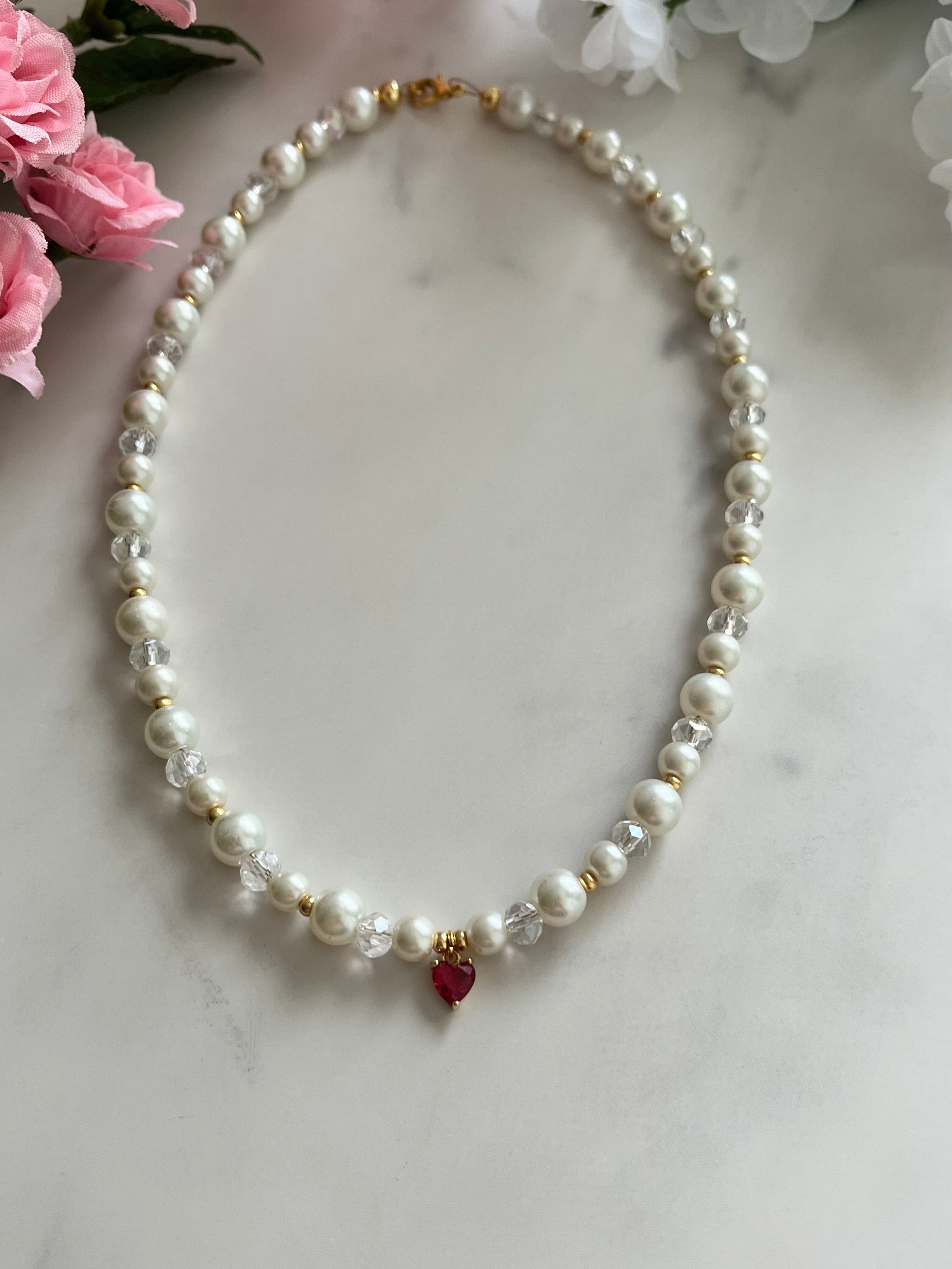 Gold Pearl Heart Pendant Necklace - Christian