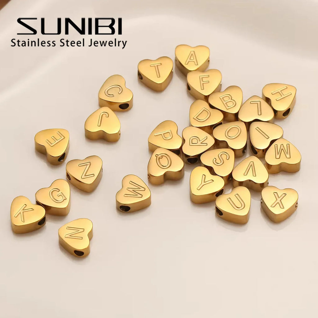SUNIBI Initial Name Heart Shape Pendant For Necklaces Stainless Steel Necklace for Women Bracelet Make Earrings Jewelry