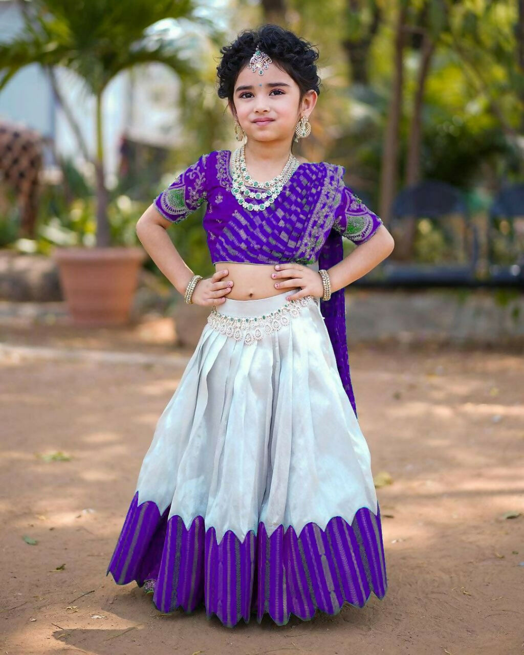 Girls Blue Heavy Chenille Sequins Embroidered Lehenga Choli Set