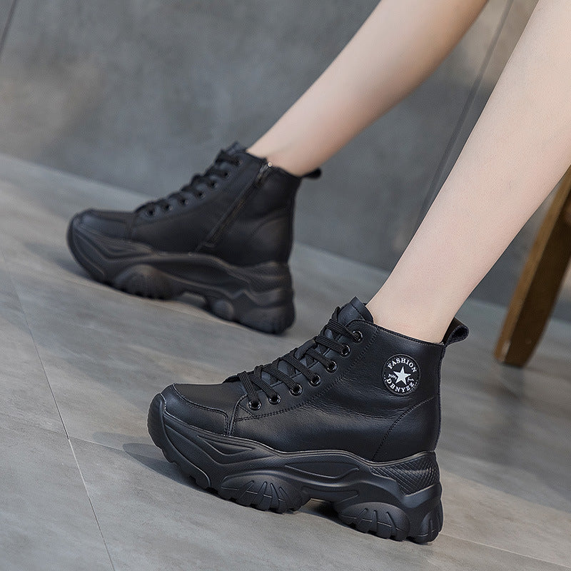 Women's Chunky Platform High-Top Sneakers in White & Black - Image 2