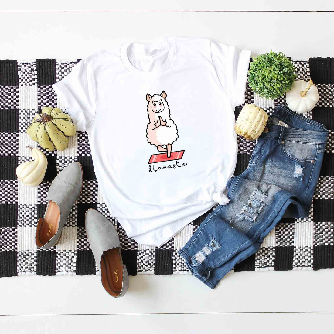 Women's Cotton Graphic T-Shirt - 'Llamaste' Sheep Print Tee - Image 3