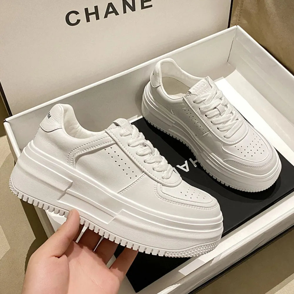 White Lace Up Platform Sneakers for - Image 4