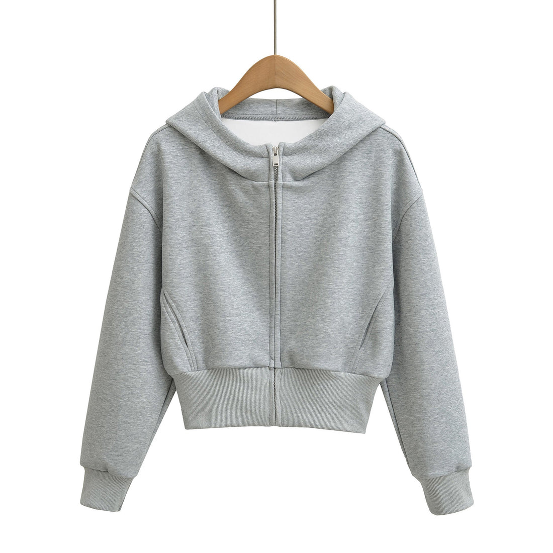 Women's Cropped Full-Zip Hoodie Sweatshirt - Pink, Grey, Black - Image 4
