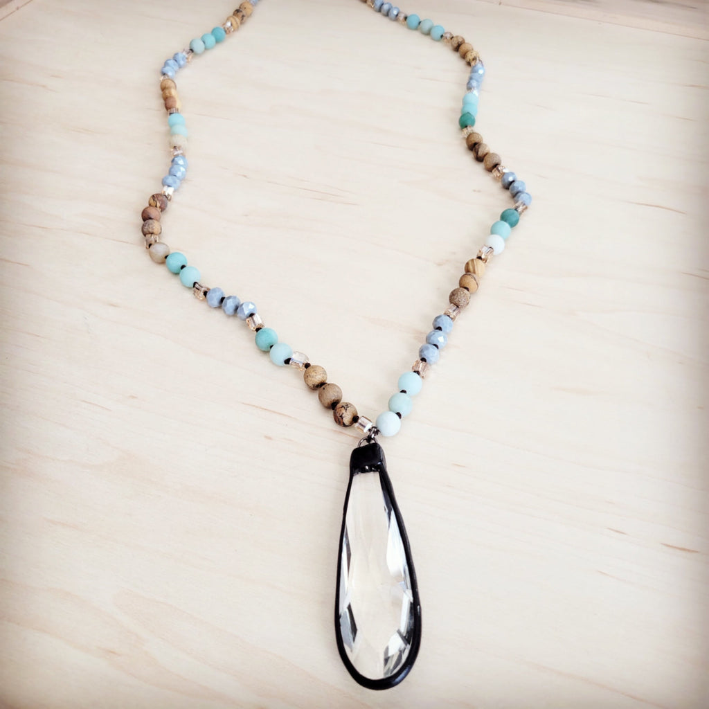 Picture Jasper and Amazonite Beaded Necklace with Crystal Pendant - Image 2