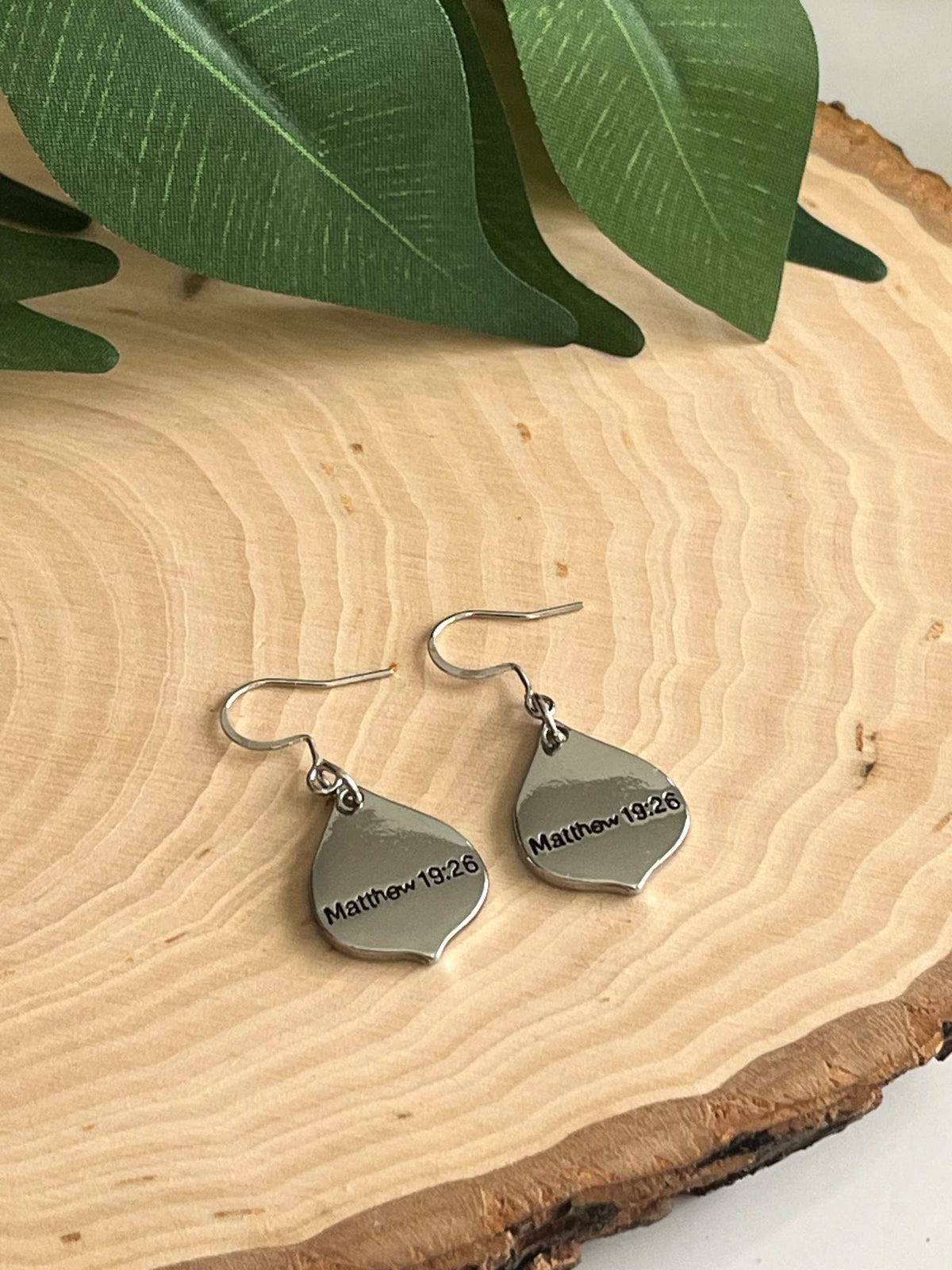 With God All Things Are Possible Silver Drop Earrings Religious