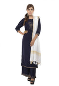 Off white slub cotton dupatta draped elegantly, showcasing fabric texture.