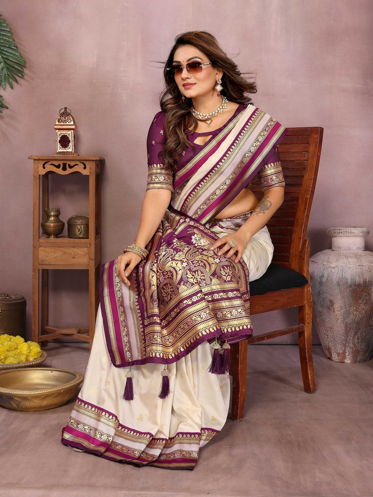 Cream Kalamkari Silk Weaving Saree