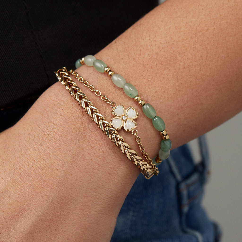 Four-Leaf Clover Stranded™ Bracelet Set with White Jade