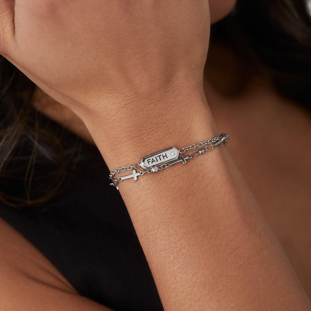 Faith Stranded™ Two-Row Bracelet Set with CZ Cross Charms