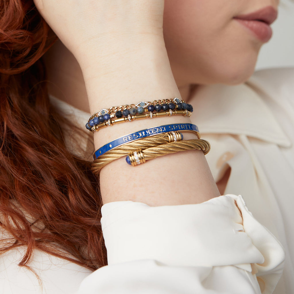 Evil Eye Stranded Bracelet Set with Blue Crystal Accents