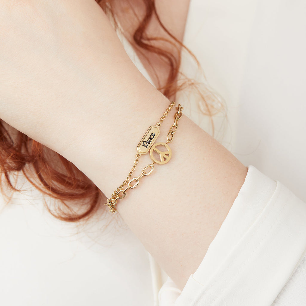 Peace Stranded Bracelet Set with Chain and Charm Detail