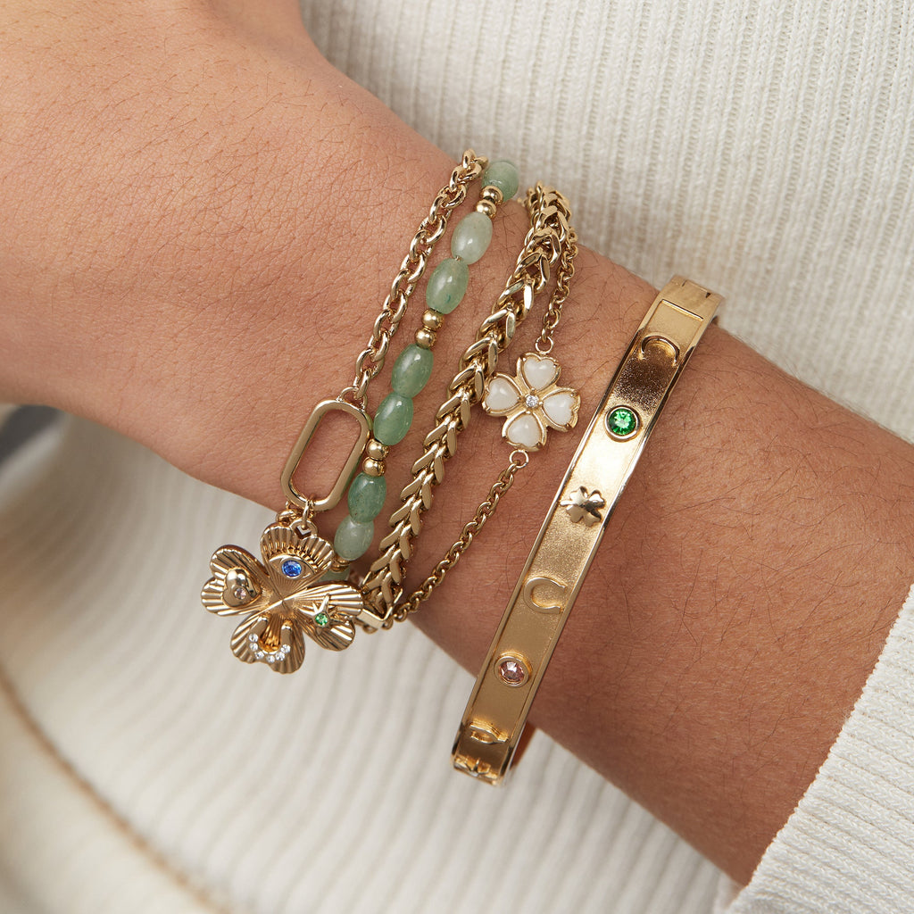 Lucky Four Leaf Clover Adjustable Bracelet with Evil Eye Charm