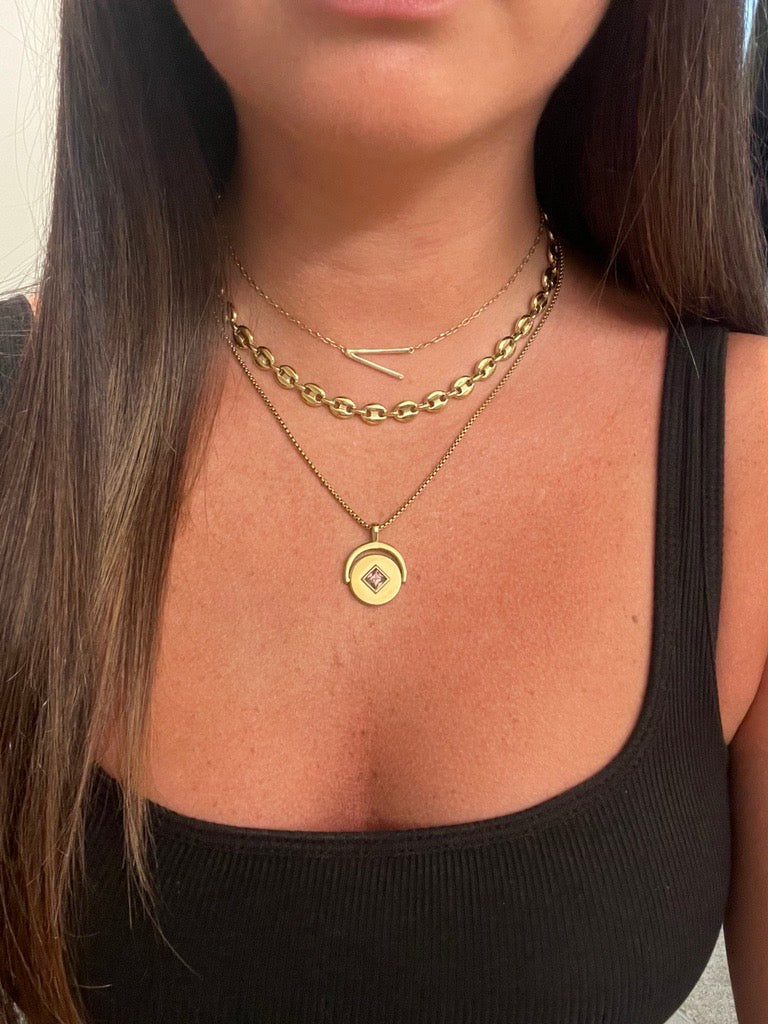 Initial V Sideways Pendant Necklace with Cubic Zirconia