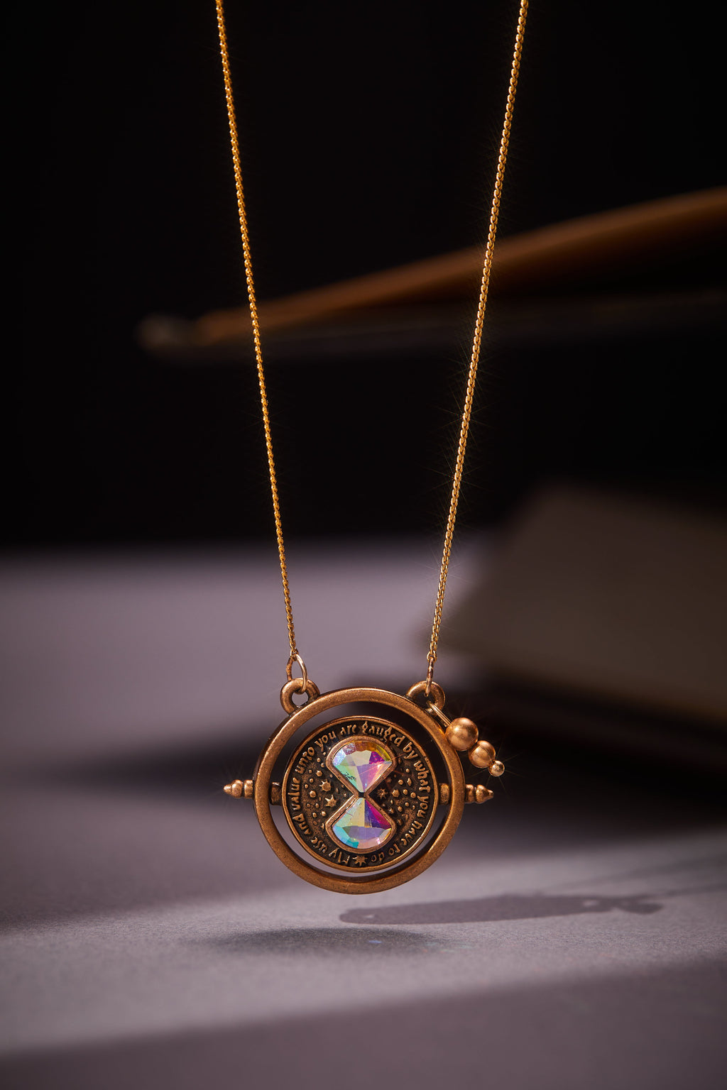 Harry Potter Time Turner Spinner Necklace Gold Fantasy Jewelry