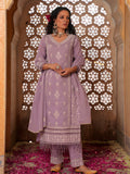 Multicolor embroidered kurta with lace detailing, pant, and dupatta