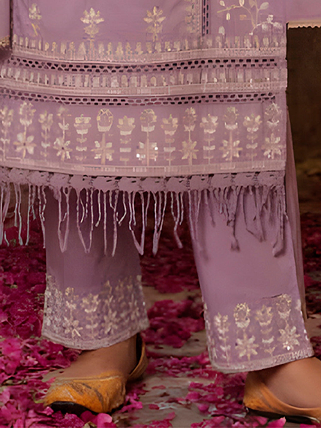 Multicolor Embroidered & Lace Detailed Kurta Set with Dupatta