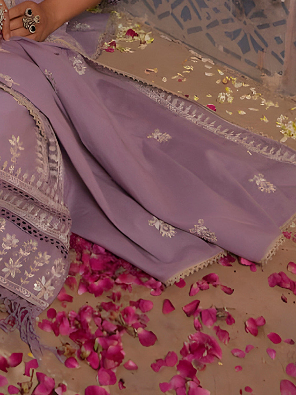 Multicolor Embroidered & Lace Detailed Kurta Set with Dupatta