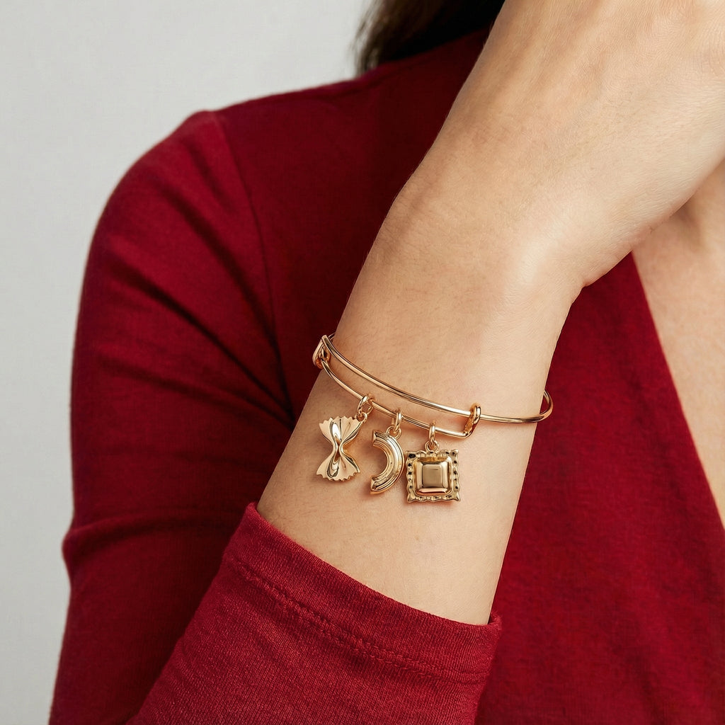 Whimsical Pasta Multi Charm Expandable Bangle Bracelet