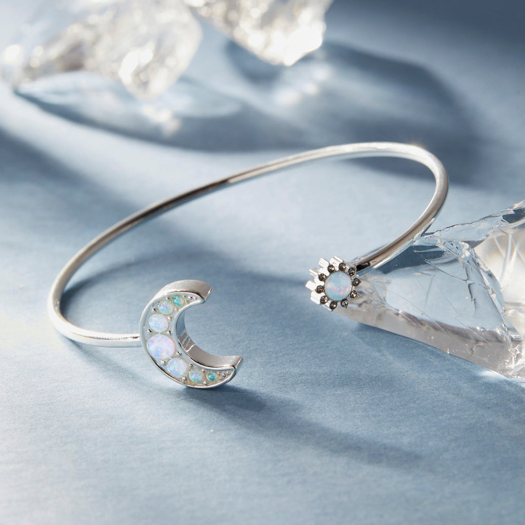 Moon and Sun Flex Cuff Bracelet in Silver and White