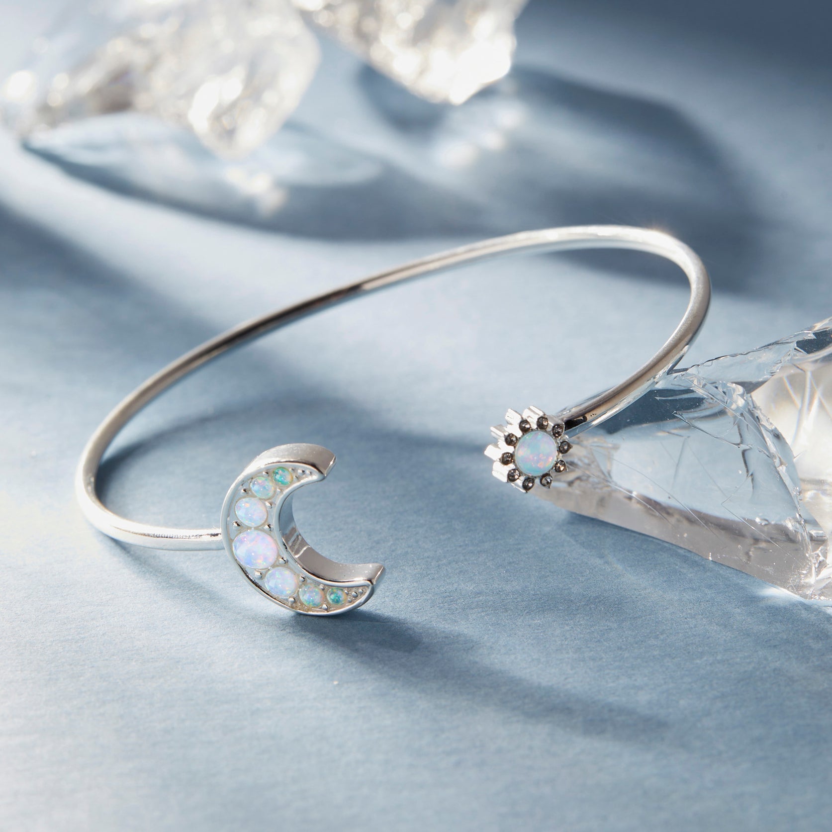 Moon and Sun Flex Cuff Bracelet in Silver and White