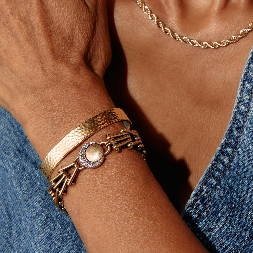 Wanderer Chunky Gold Chain Statement Bracelet with Crescent Moon