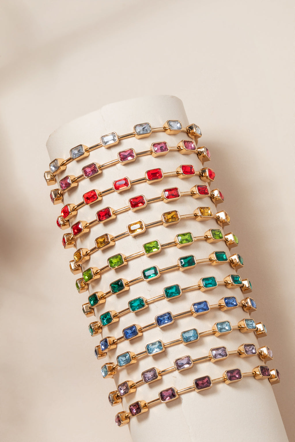 Emerald Cut October Birthstone Bangle with Pink Crystals