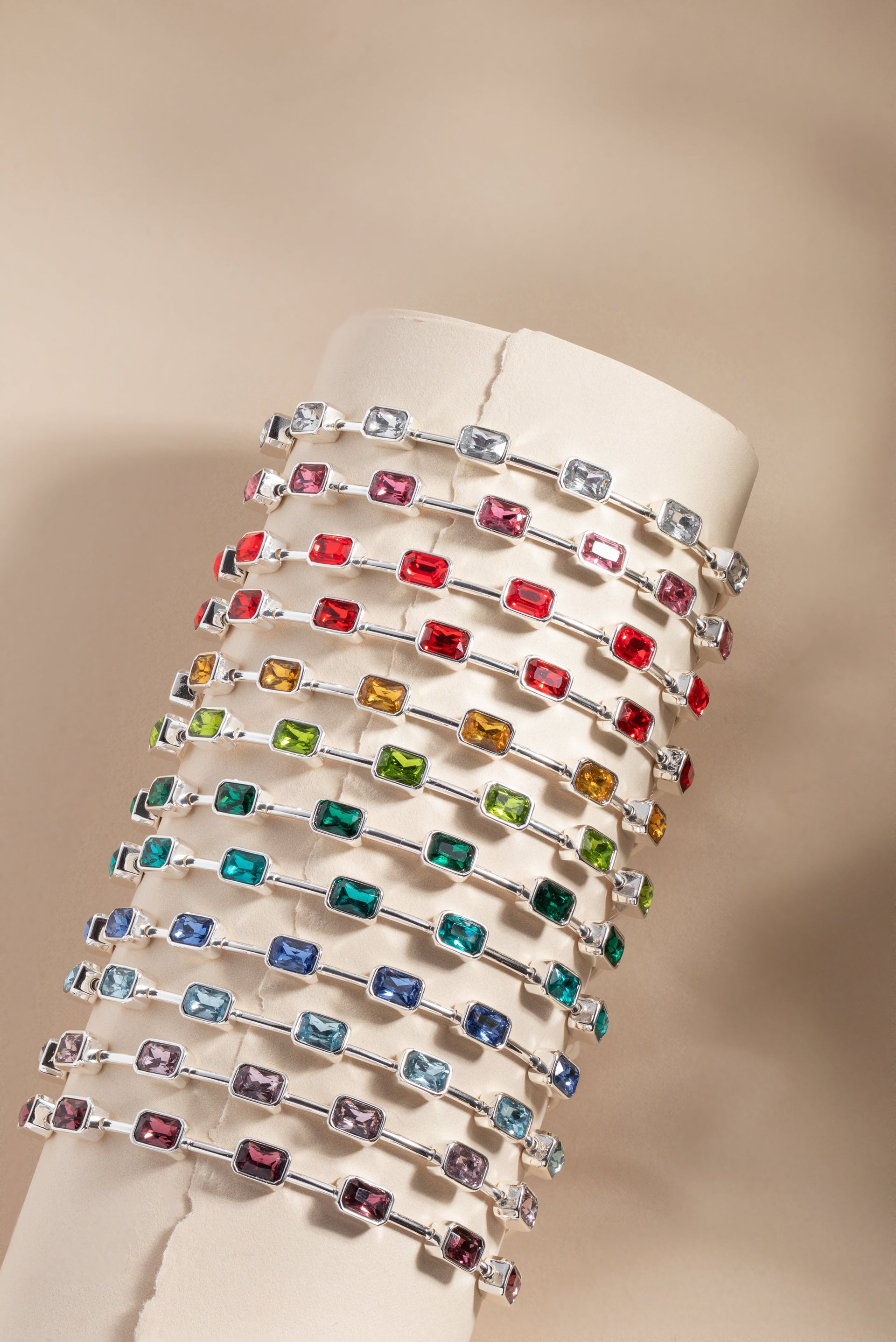 January Birthstone Emerald Cut Garnet Red Crystal Wire Bangle