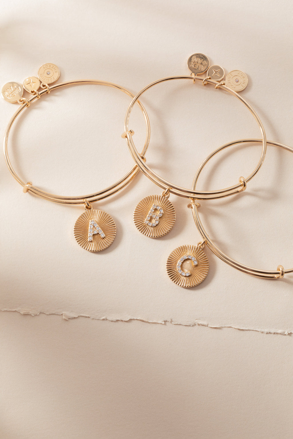 Initial A Bangle Bracelet with Pavé Crystal Starburst Charm