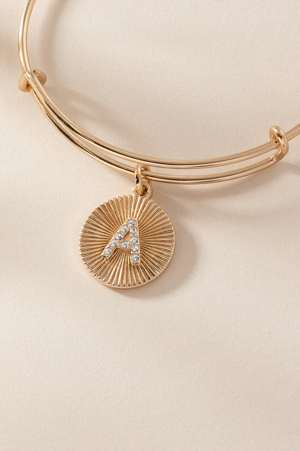 Initial A Bangle Bracelet with Pavé Crystal Starburst Charm