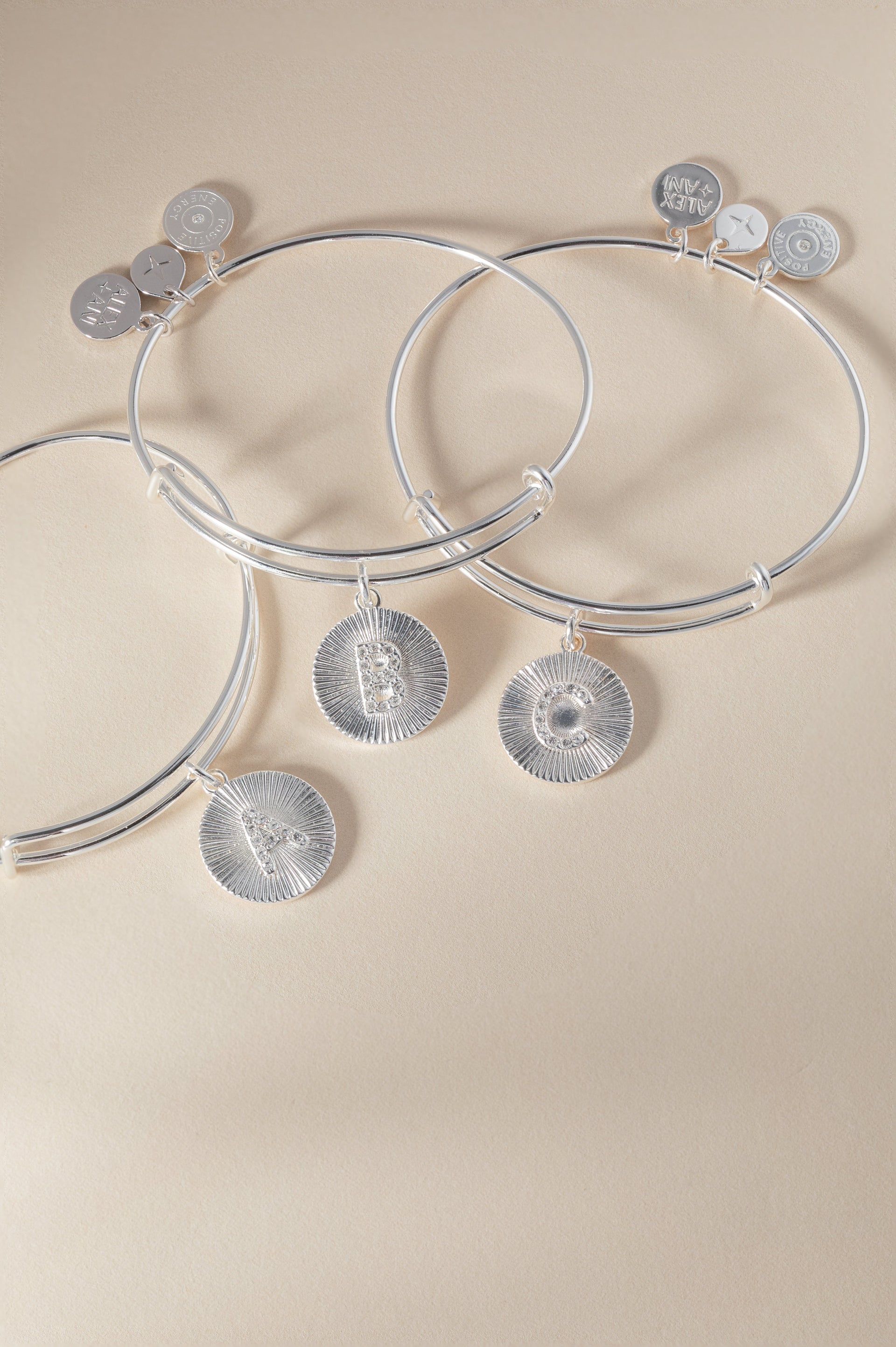 Initial B Pavé Starburst Bangle Bracelet in Gold and Silver