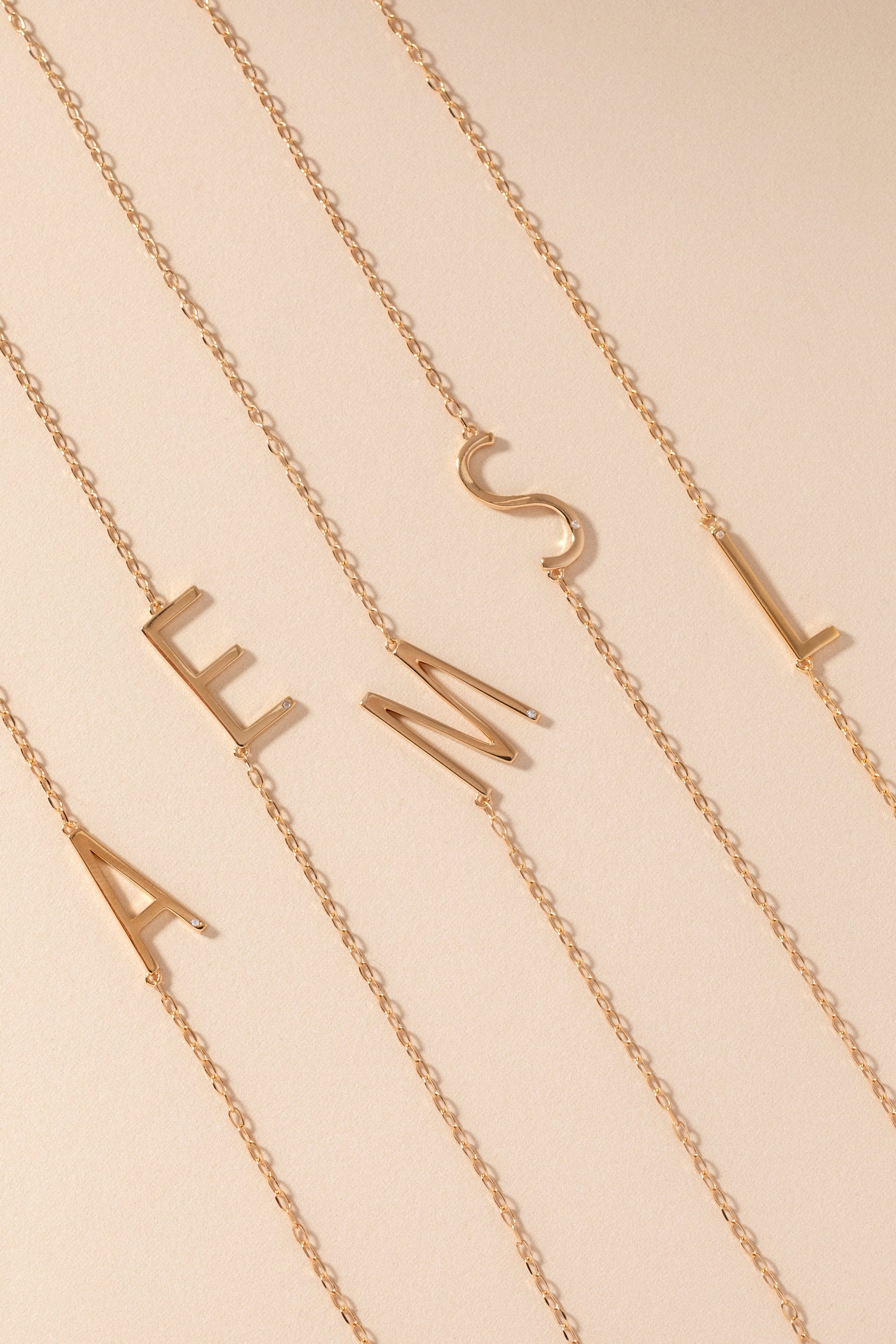 Sideways Initial M Pendant Necklace with Cubic Zirconia Accent