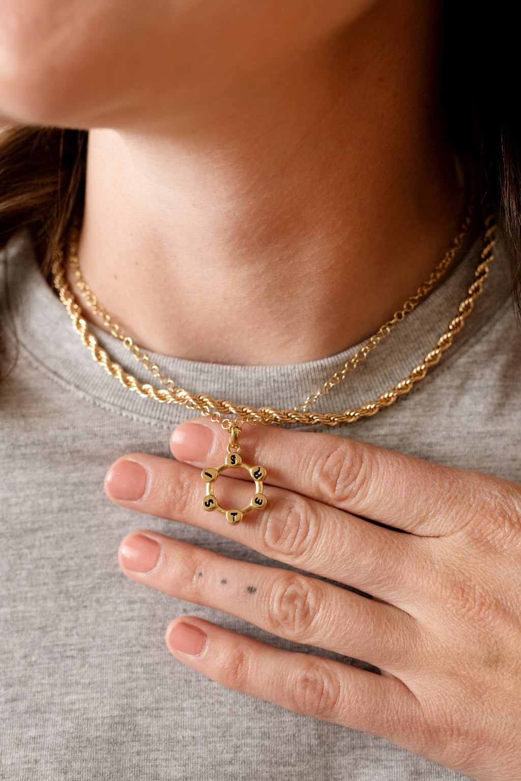 Sister Hidden Message Acrostic Crystal Necklace in Gold