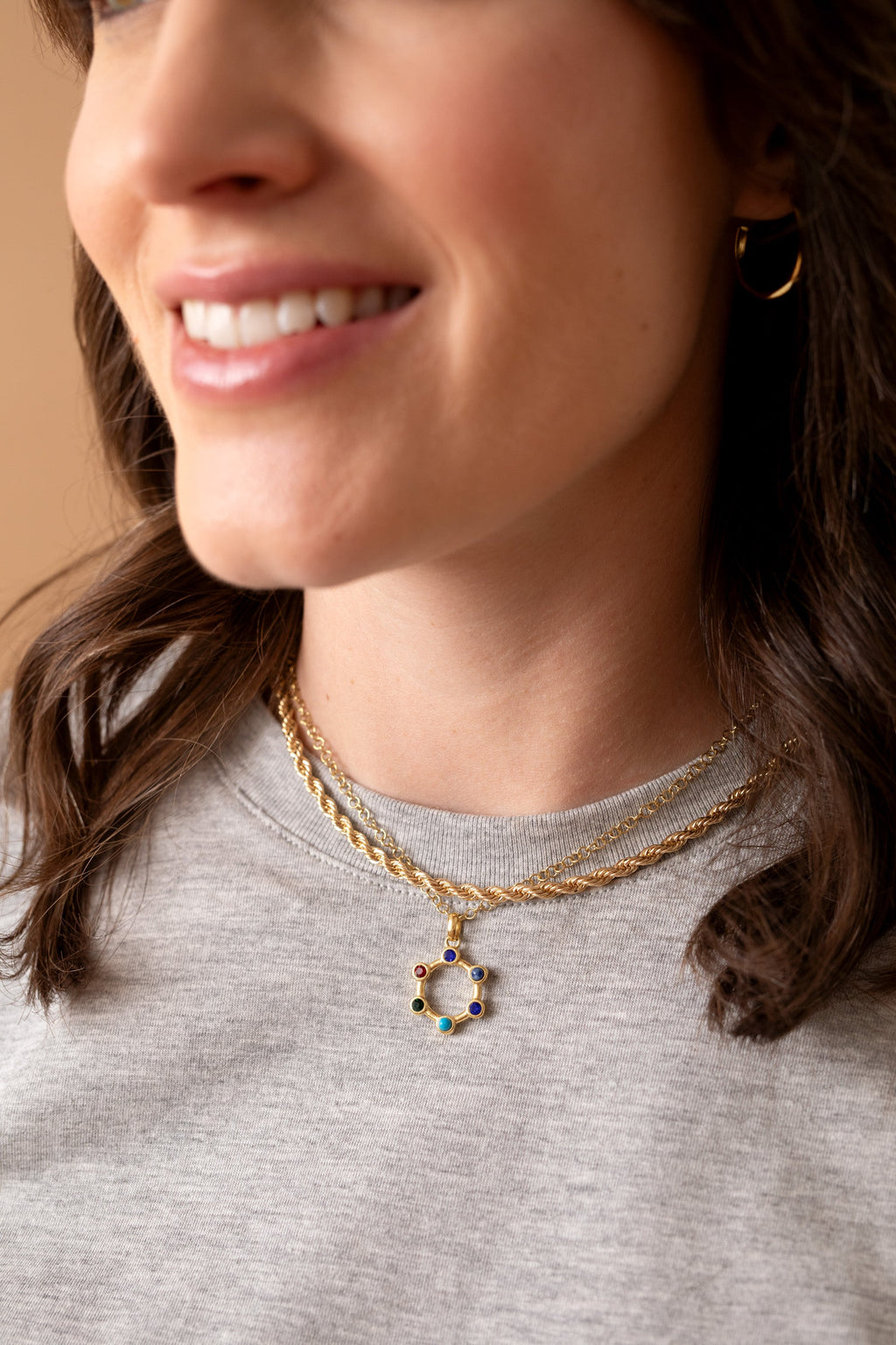 Sister Hidden Message Acrostic Crystal Necklace in Gold