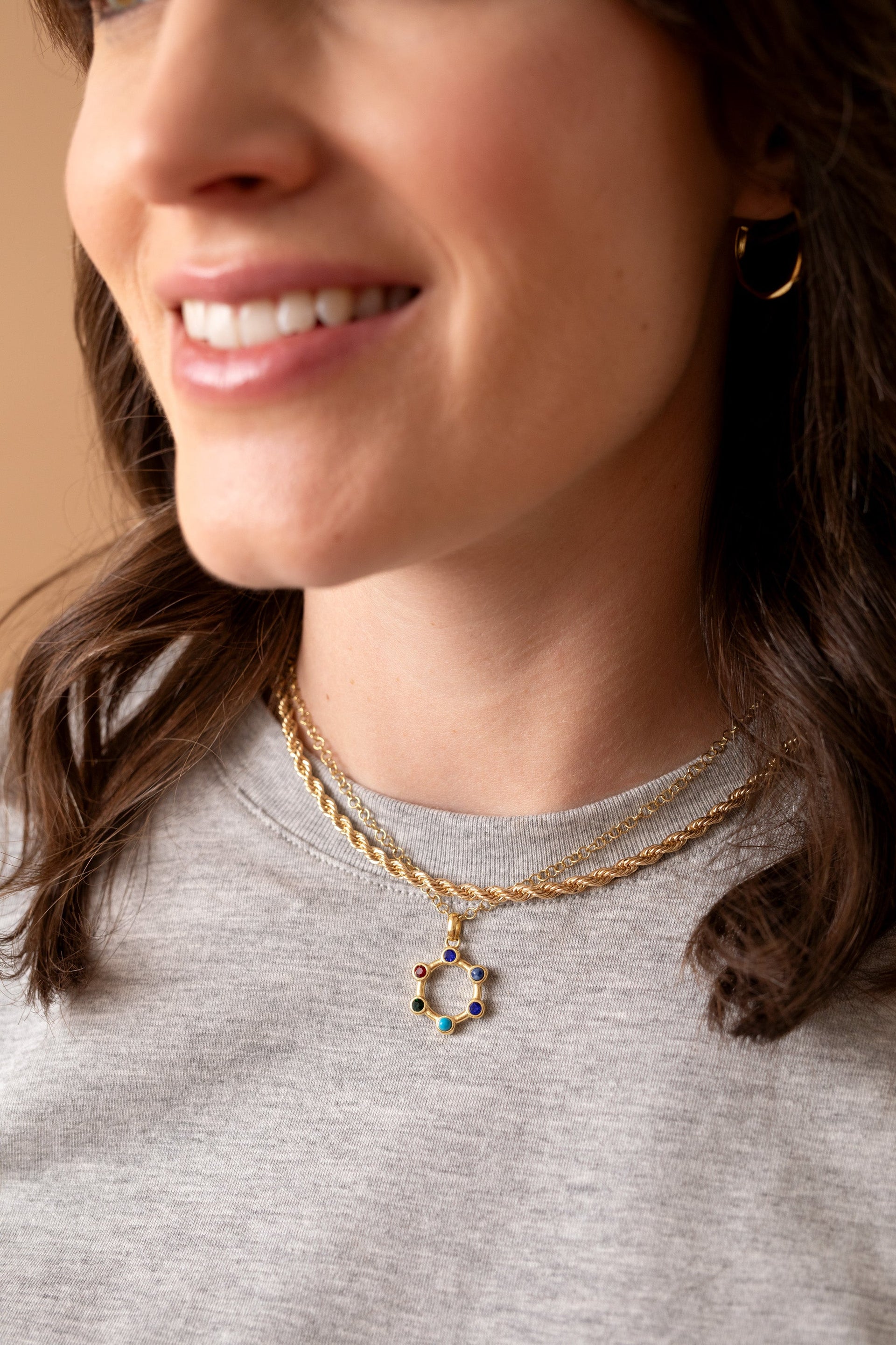 Sister Hidden Message Acrostic Crystal Necklace in Gold