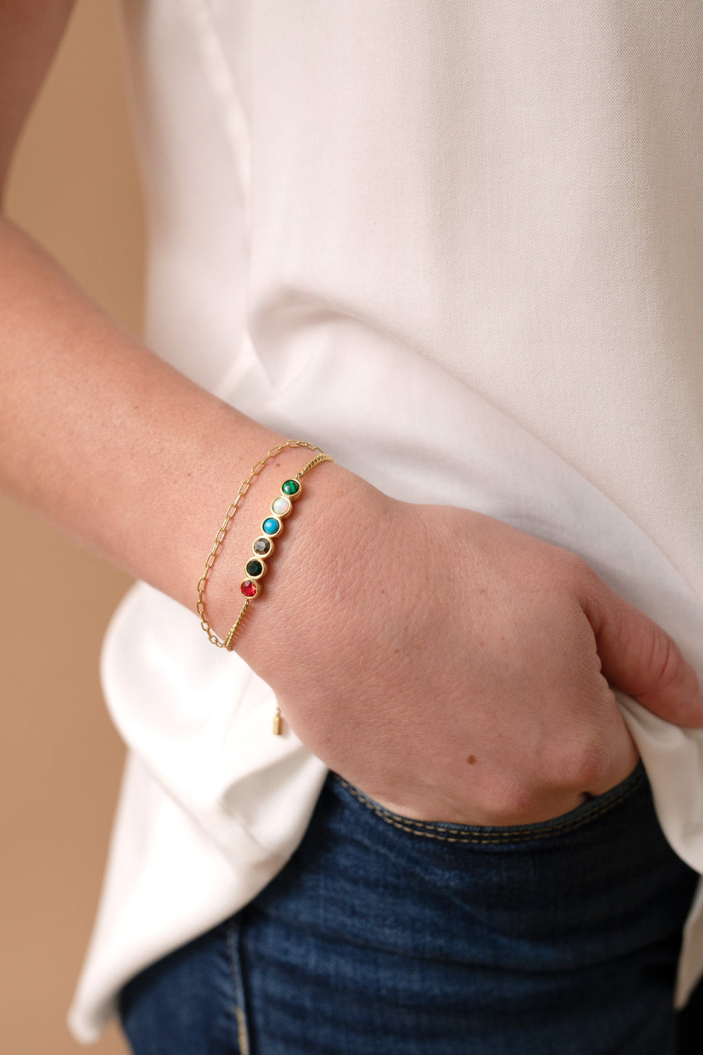 Mother Hidden Message Acrostic Bolo Bracelet with Multi-Gemstones