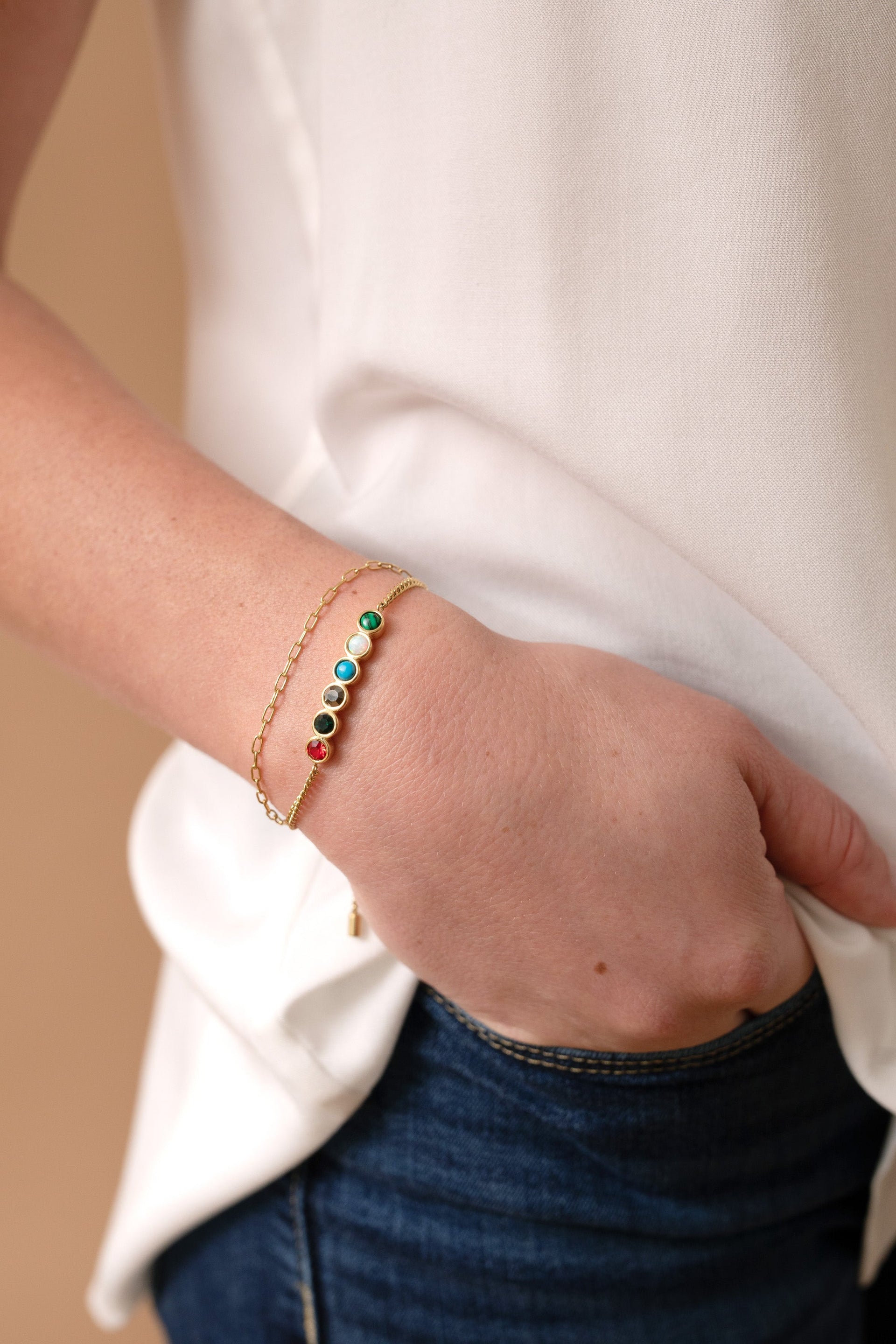 Mother Hidden Message Acrostic Bolo Bracelet with Multi-Gemstones
