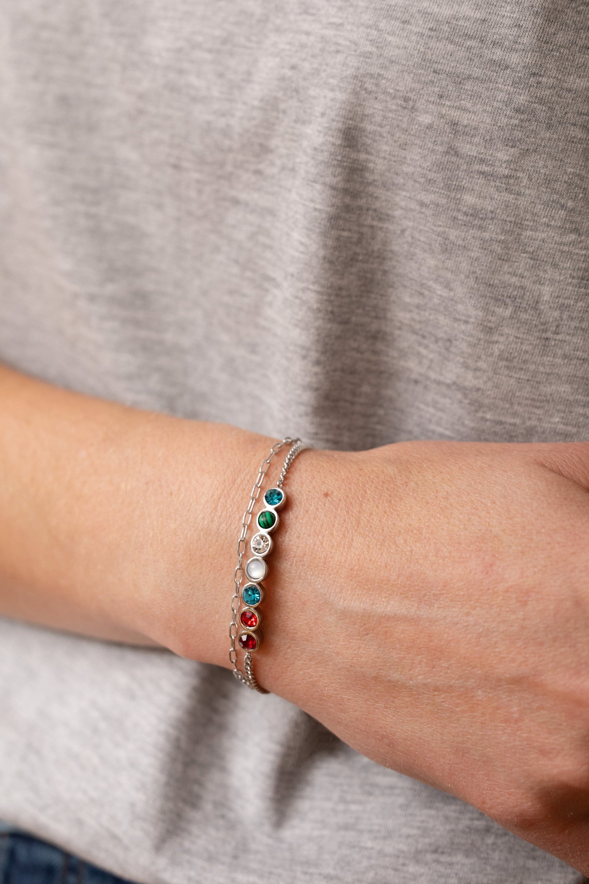 Grandma Acrostic Gemstone Bolo Bracelet with Hidden Message