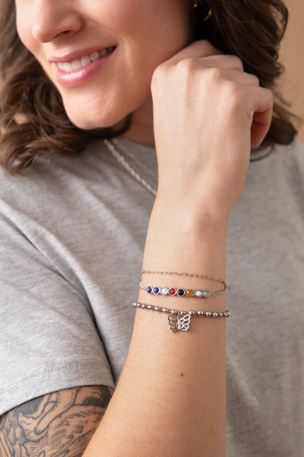 Butterfly Ball Chain Bracelet with Crystal Charm