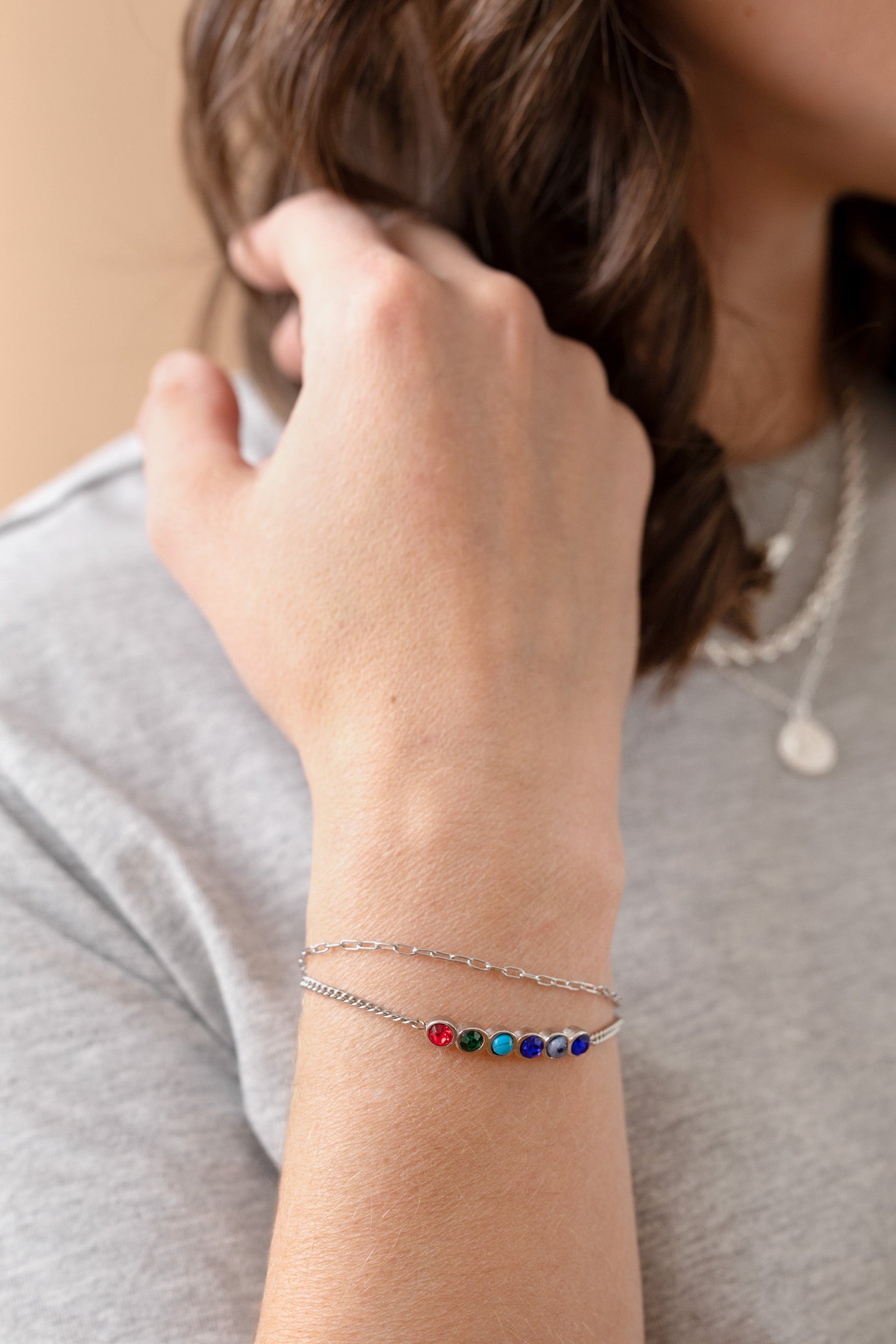 Sister Hidden Message Acrostic Bolo Bracelet with Gemstones
