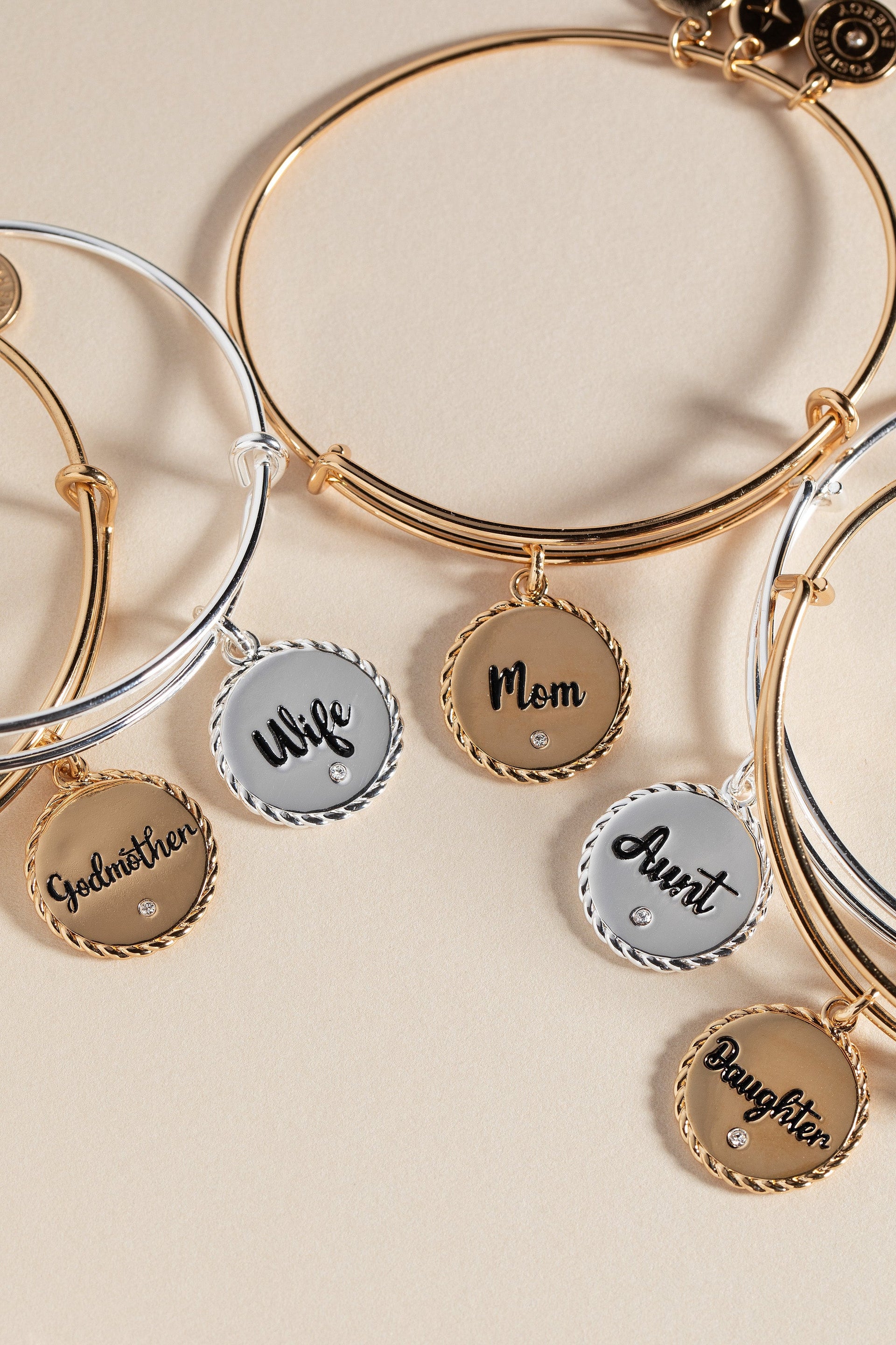 Wife Charm Bangle Bracelet in Gold and Silver Expandable Style
