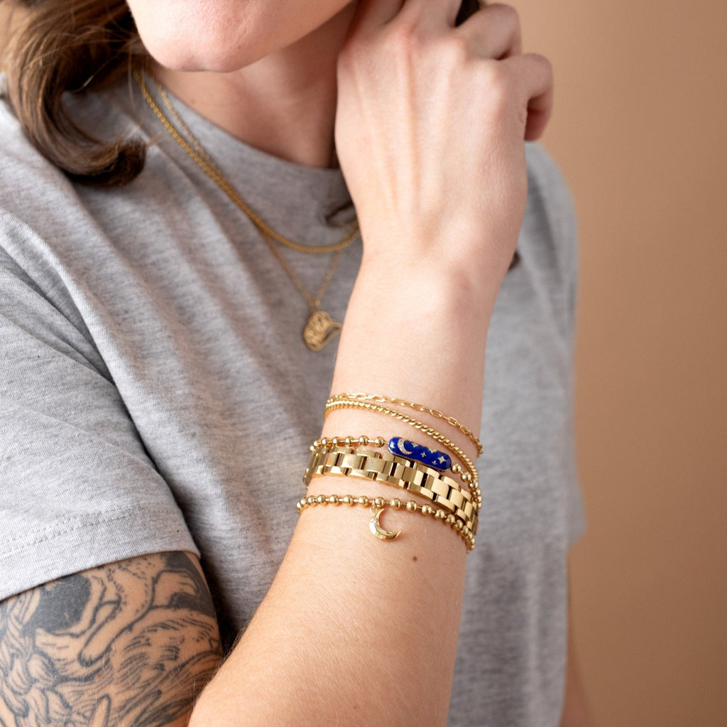 Starry Night Barrel Closure Bracelet in Gold and Navy-Blue