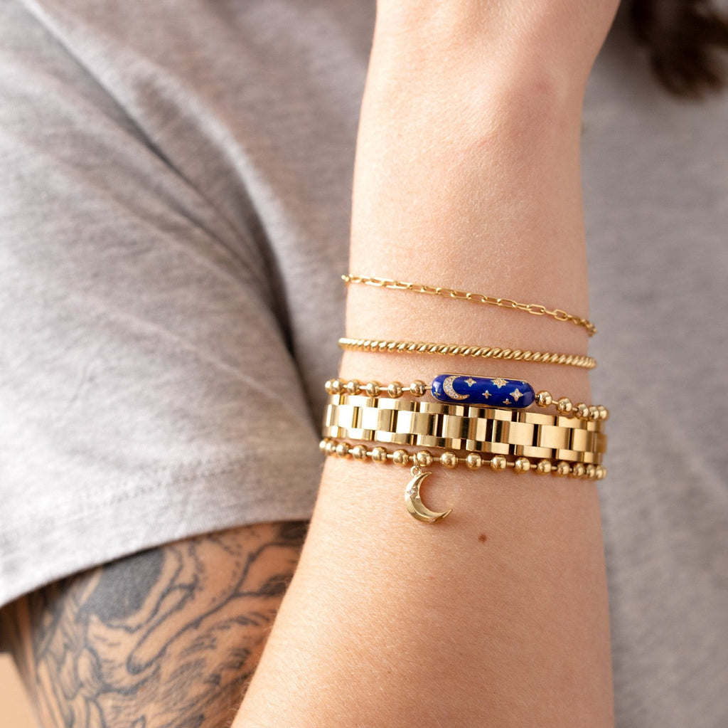 Starry Night Barrel Closure Bracelet in Gold and Navy-Blue