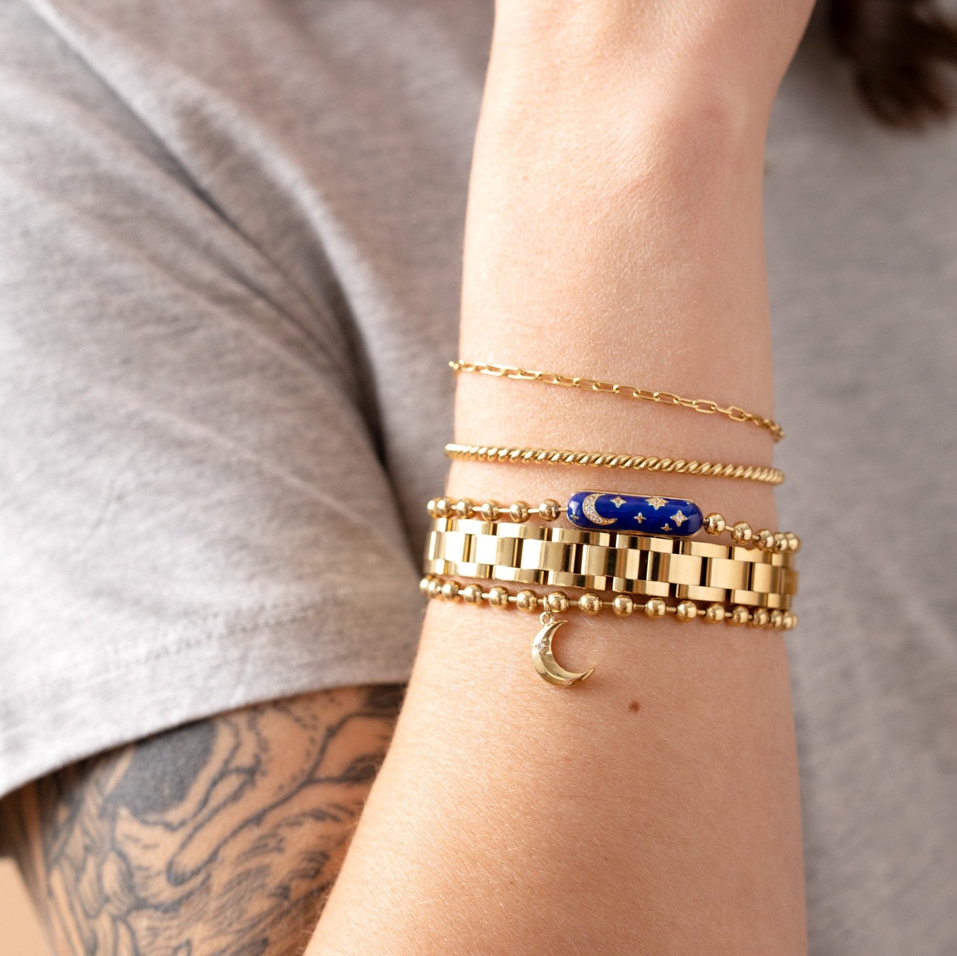 Starry Night Barrel Closure Bracelet in Gold and Navy-Blue