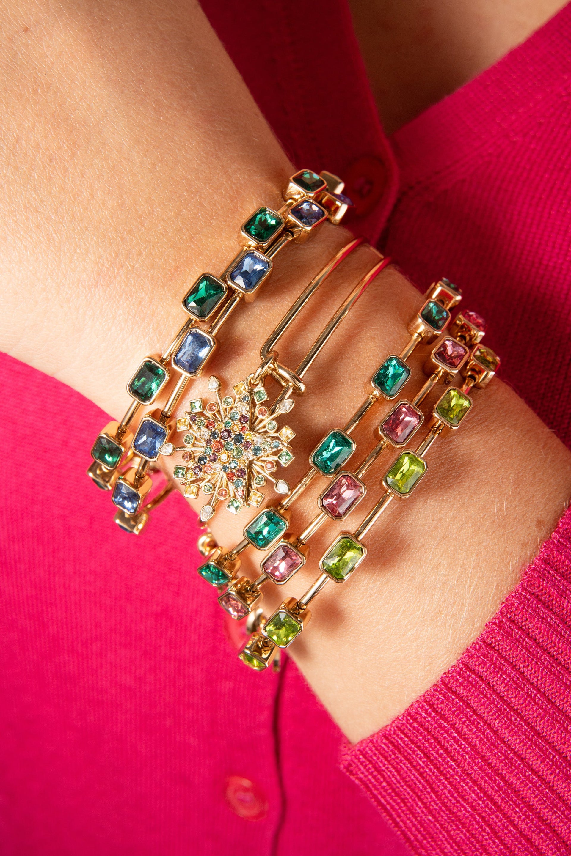Emerald Cut September Birthstone Bangle with Blue Crystals